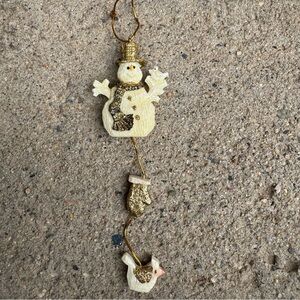 Snowman Christmas Ornament Glittery Gold Elegant Hanging Decoration